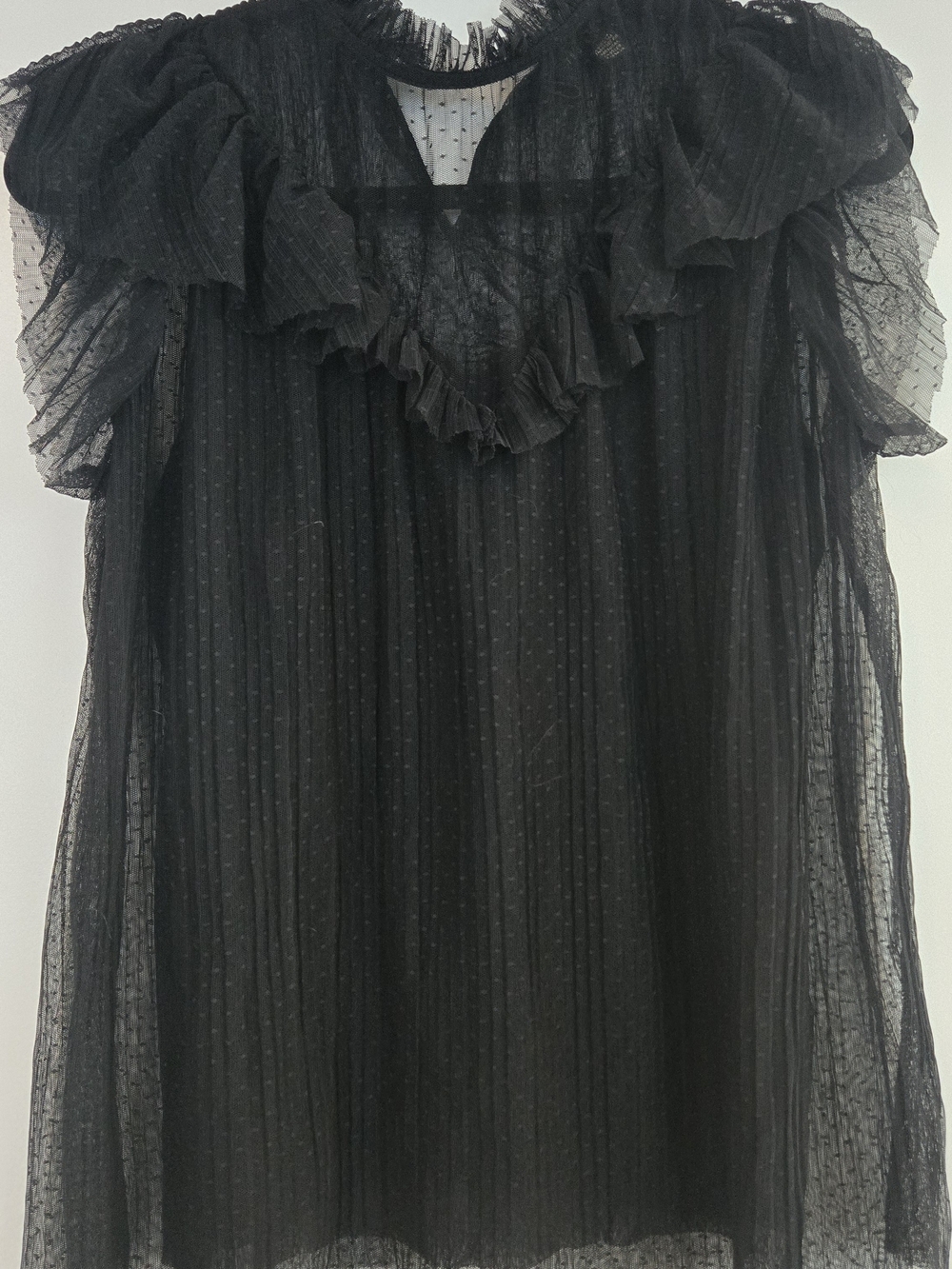 Ted Baker Black Sheer Ruffled Dot Blouse